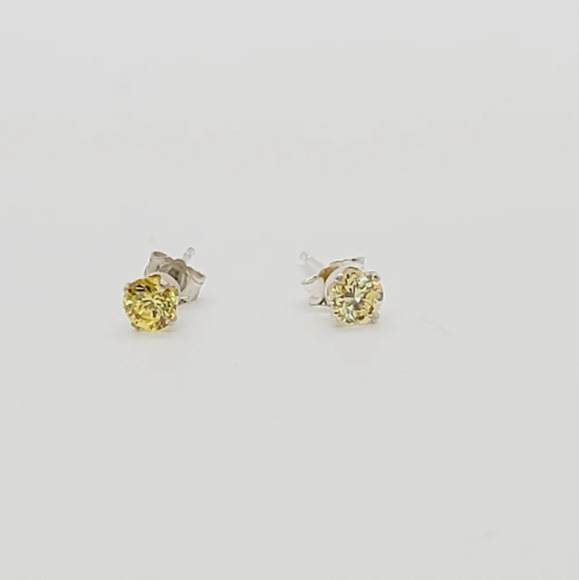 New Yellow Round Cut CZ Earrings - Picture 4 of 6